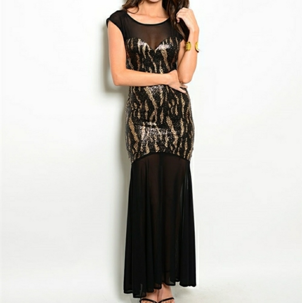 Black and Gold Sequin Bodycon Mermaid Dress